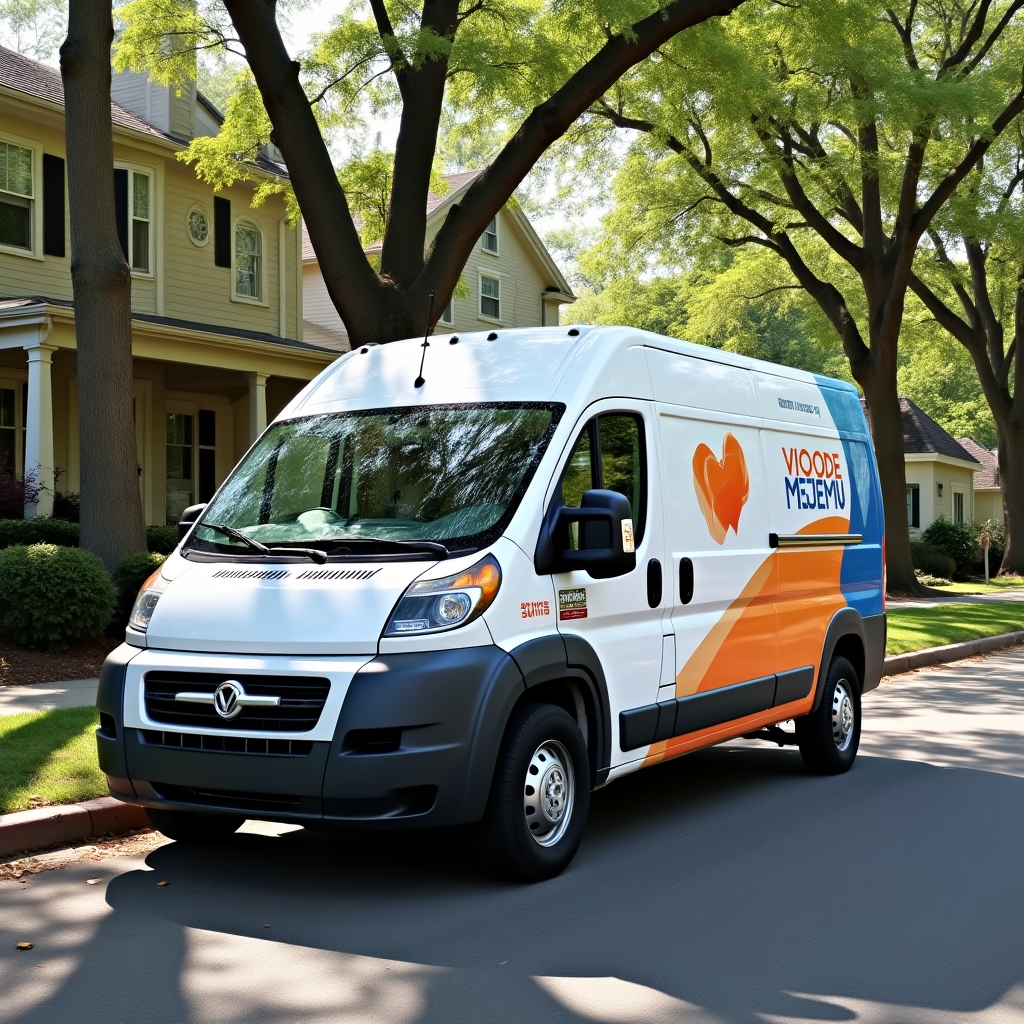The Viyode Mejemu mobile grooming van parked on a quiet suburban street in Cincinnati